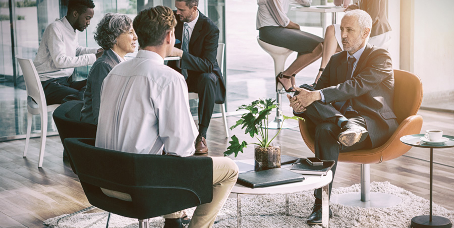 Business people discussing financial plan.